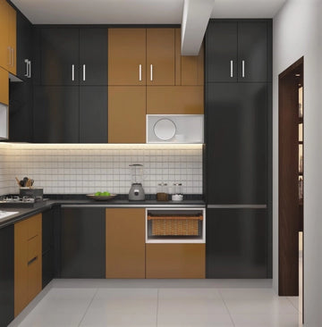 Brown and Black Modular Kitchen